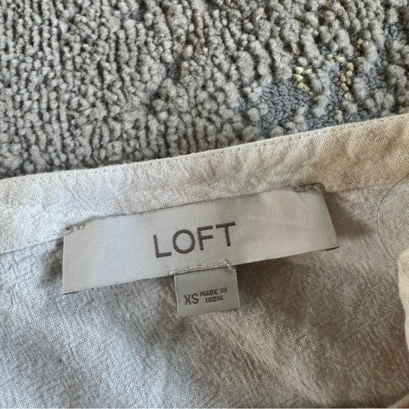 Loft puff balloon sleeve top shirt linen cream tan stripe XS - Picture 5 of 9